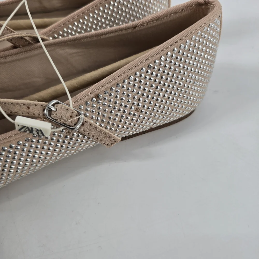 Zara Girl's Studded Beige Ballet Flats Size 37 US 5